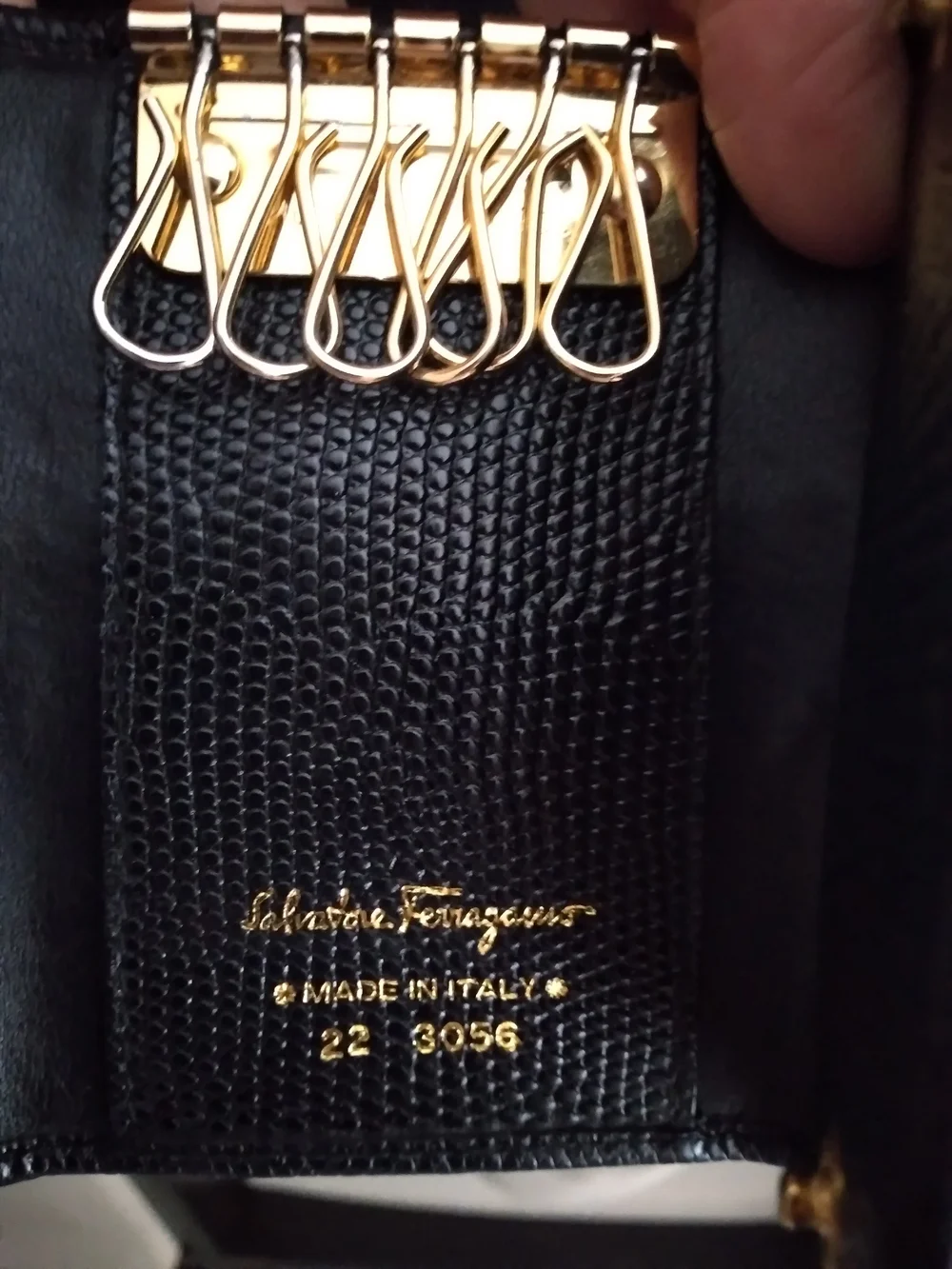 Salvatore Ferragamo Black Textured Leather Wallet with Gold Gancini